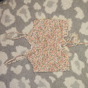 Aeropostal floral crop tank top with adjustable front tie